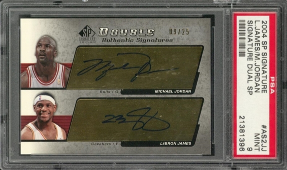 2004/05 Upper Deck SP Signature #AS2JJ LeBron James/Michael Jordan Dual-Signed Card (#09/25) – PSA MINT 9